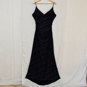 90s Vintage City Triangles Black Silver Sparkle Thin Strap Formal Dress Large